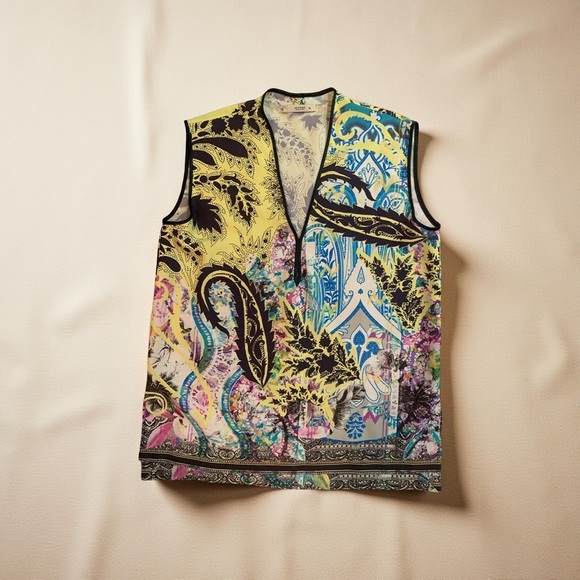 Vintage Etro Italy silk Multicolor Paisley Top - Picture 2 of 5